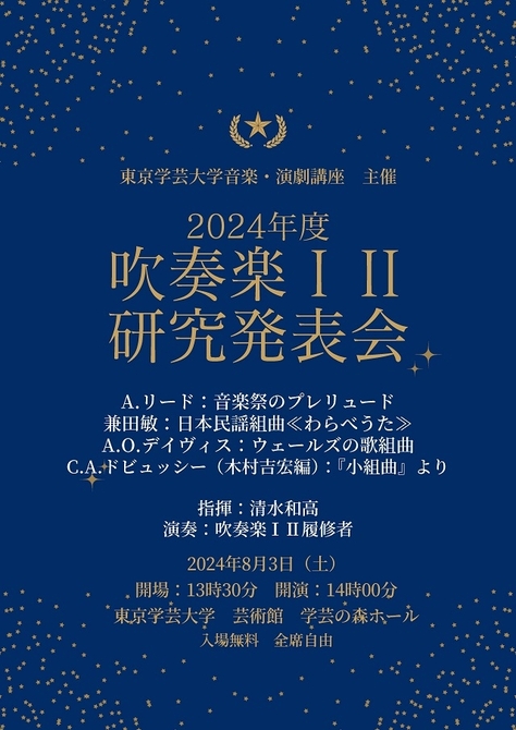 「吹奏楽ⅠⅡ」履修者による研究発表会