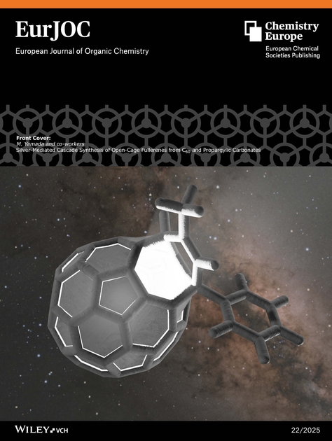自然科学系分子化学分野の山田道夫准教授らの論文がEuropean Journal of Organic Chemistry誌の表紙（28巻 22号）に採択されました。